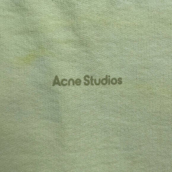 Acne Studios Sweatshirt Womens XXS Fluo Green Neon Yellow Stamp Logo Relaxed Fit - Picture 3 of 12